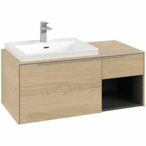 Villeroy & Boch Subway 3.0 Waschtischunterschrank 1001mm Mit 2 Auszügen Und Regalelement Nordic Oak Waschtisch Links/Regalelement Rechts Mit Beleuchtung Aluminium Glänzend 9