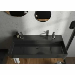Villeroy & Boch Memento 2.0 Waschtisch 100 Cm Ungeschliffen Mit 2 Hahnlöchern Ohne Überlauf Graphite Mit CeramicPlus Beschichtung 10