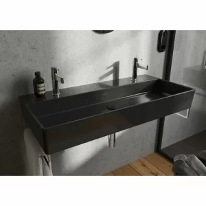 Villeroy & Boch Memento 2.0 Waschtisch 100 Cm Ungeschliffen Mit 2 Hahnlöchern Ohne Überlauf Graphite Mit CeramicPlus Beschichtung 12