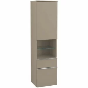 Villeroy & Boch Venticello Hochschrank Mit 1 Tür, 2 Auszügen Und 1 Offenem Fach Mittig Links Truffle Grey Chrom 7
