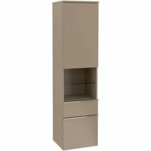 Villeroy & Boch Venticello Hochschrank Mit 1 Tür, 2 Auszügen Und 1 Offenem Fach Mittig Links Truffle Grey Chrom 9